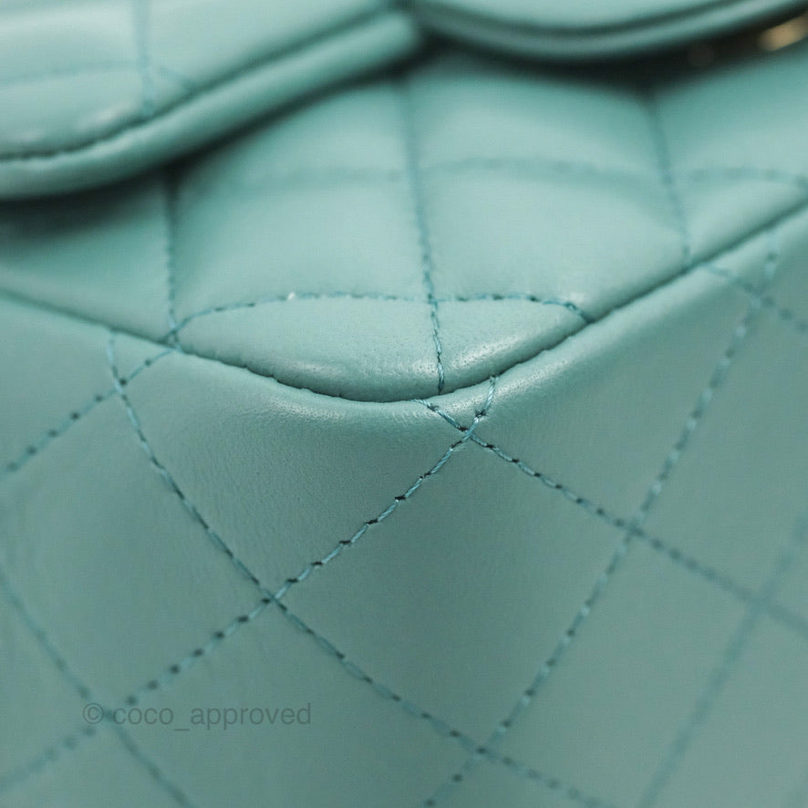 Chanel Mini Square Teal Green Lambskin Gold Hardware