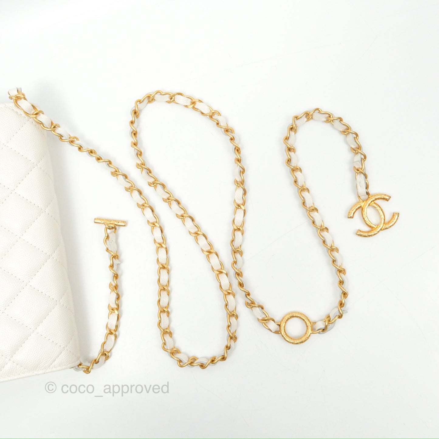 Chanel Wallet On Chain WOC Adjustable CC Chain Iridescent White Caviar Aged Gold Hardware
