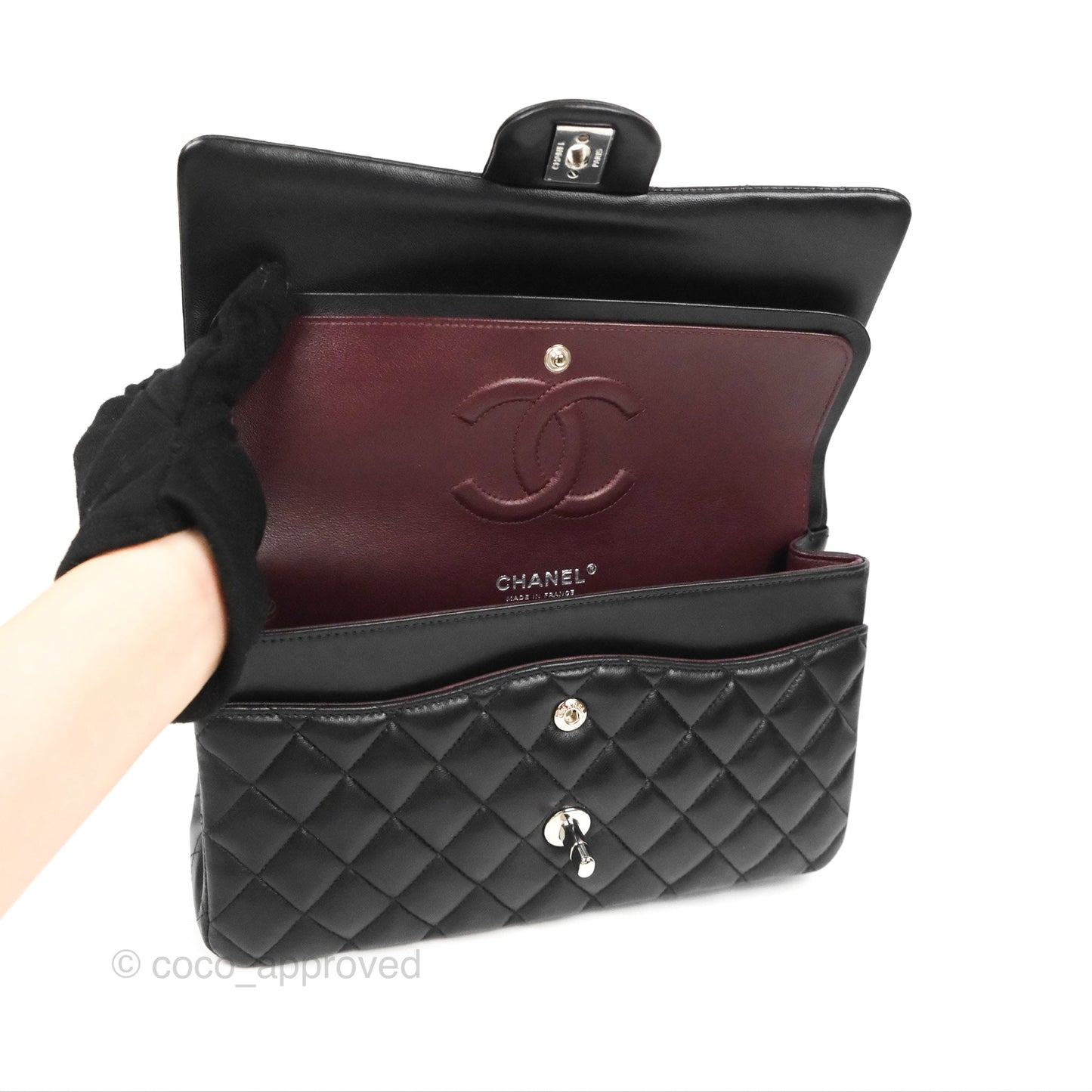 Chanel Classic M/L Medium Flap Quilted Black Lambskin Silver Hardware