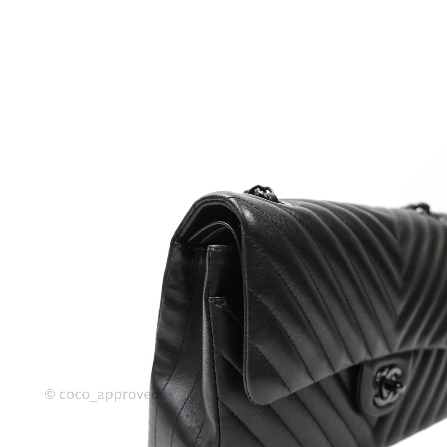Chanel Classic Chevron M/L Medium Double Flap So Black Lambskin