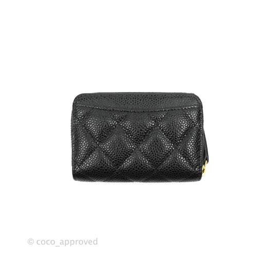Chanel Classic Zipped Coin Purse Black Caviar Gold Hardware