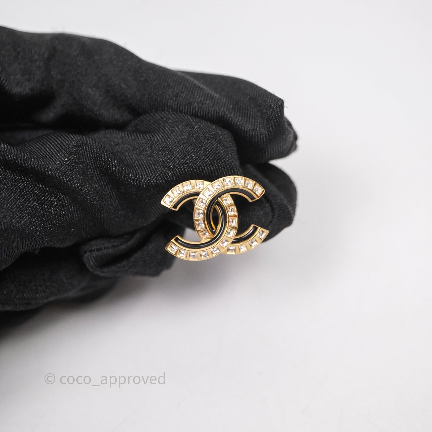 Chanel Crystal CC Resin Black Earrings Gold Tone 24C