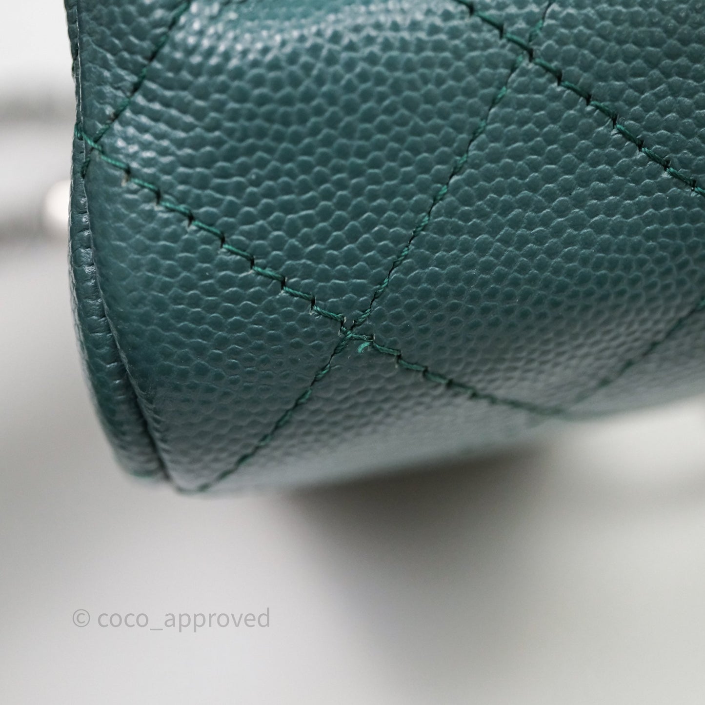 Chanel Quilted Mini Square Flap Dark Green Caviar Silver Hardware