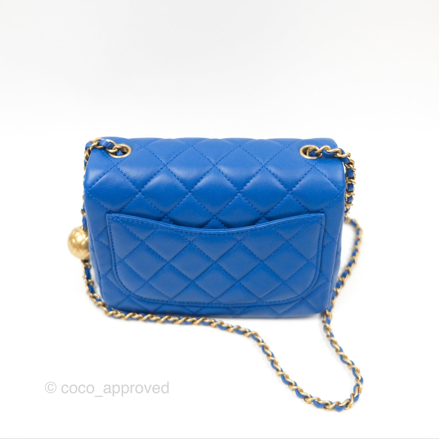 Chanel Pearl Crush Mini Square Quilted Blue Lambskin Aged Gold Hardware