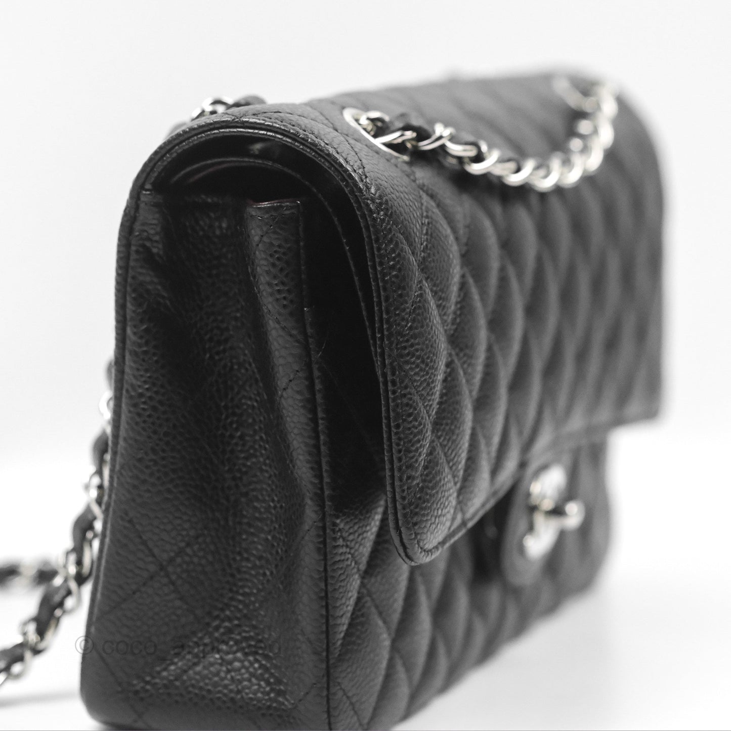Chanel Classic M/L Medium Flap Quilted Black Caviar Silver Hardware