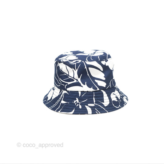 Chanel Flora Printed Bucket Hat White Navy