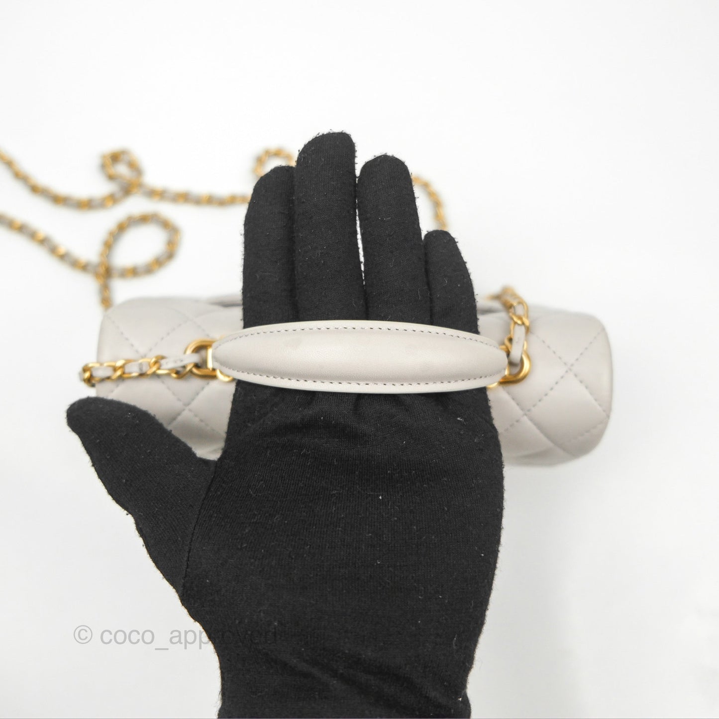 Chanel Top Handle Mini Rectangular Flap Bag Light Grey Lambskin Aged Gold Hardware