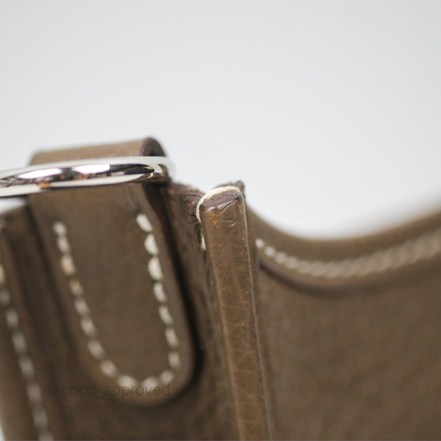 Hermès Mini Evelyne 16 Etoupe 18 Clemence Palladium Hardware with Bleu Indigo Strap