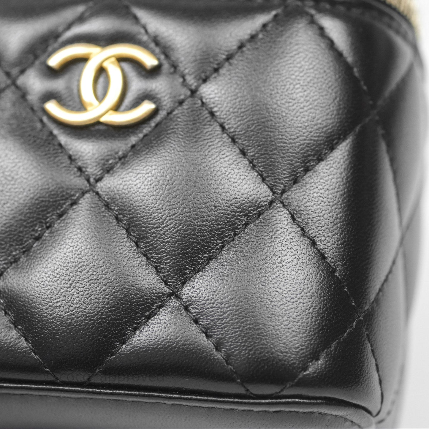 Chanel Mini Top Handle Vanity With Chain Black Lambskin Gold Hardware