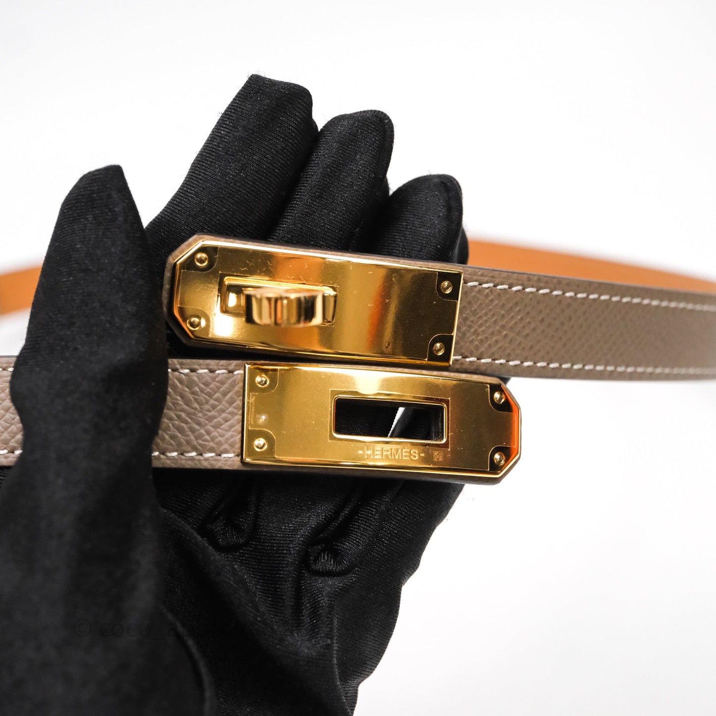 Hermès Kelly Buckle Belt Etoupe Epsom Gold Hardware