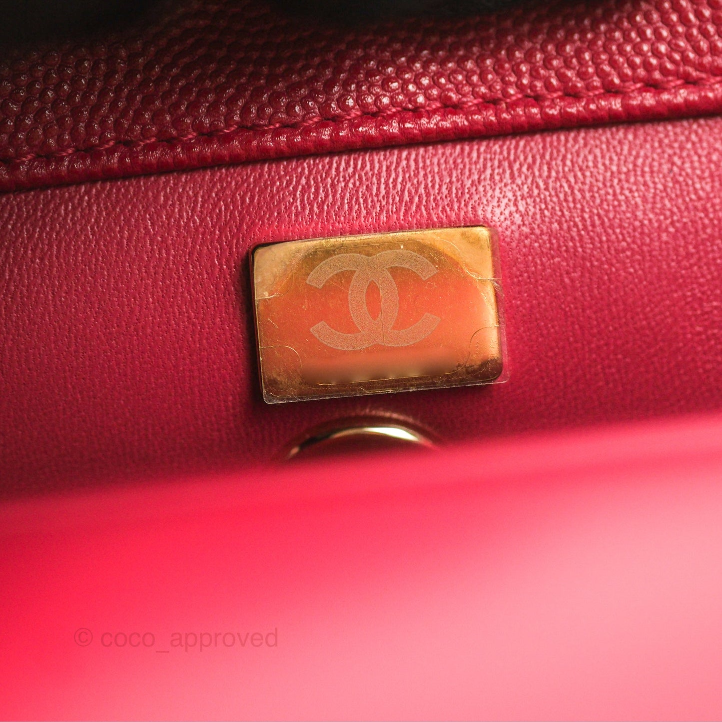 Chanel Small Coco Handle Quilted Dark Rose Pink Caviar Gold Hardware 21A