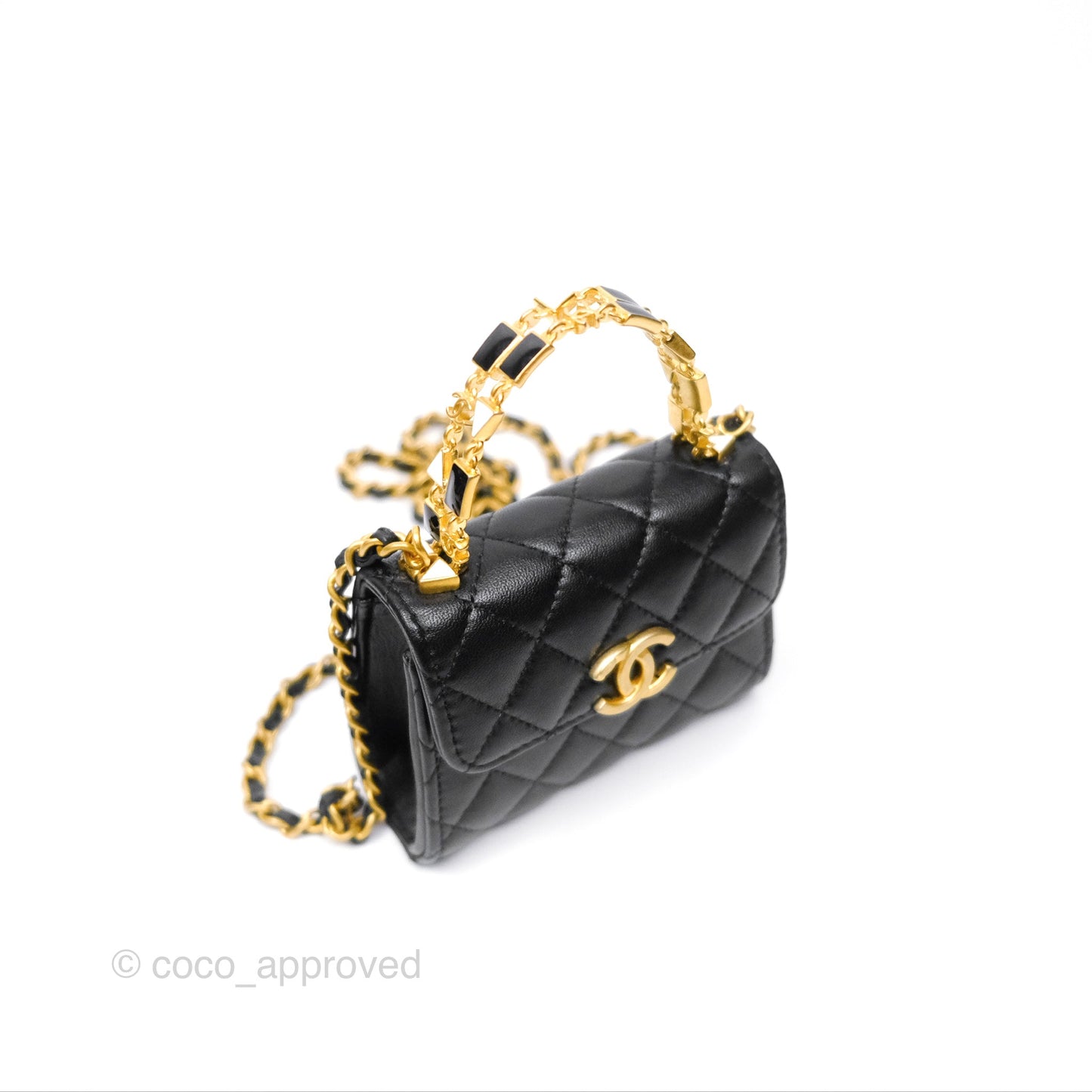 Chanel Mini Enamel Handle Clutch on Chain Black Lambskin Gold Hardware 22B