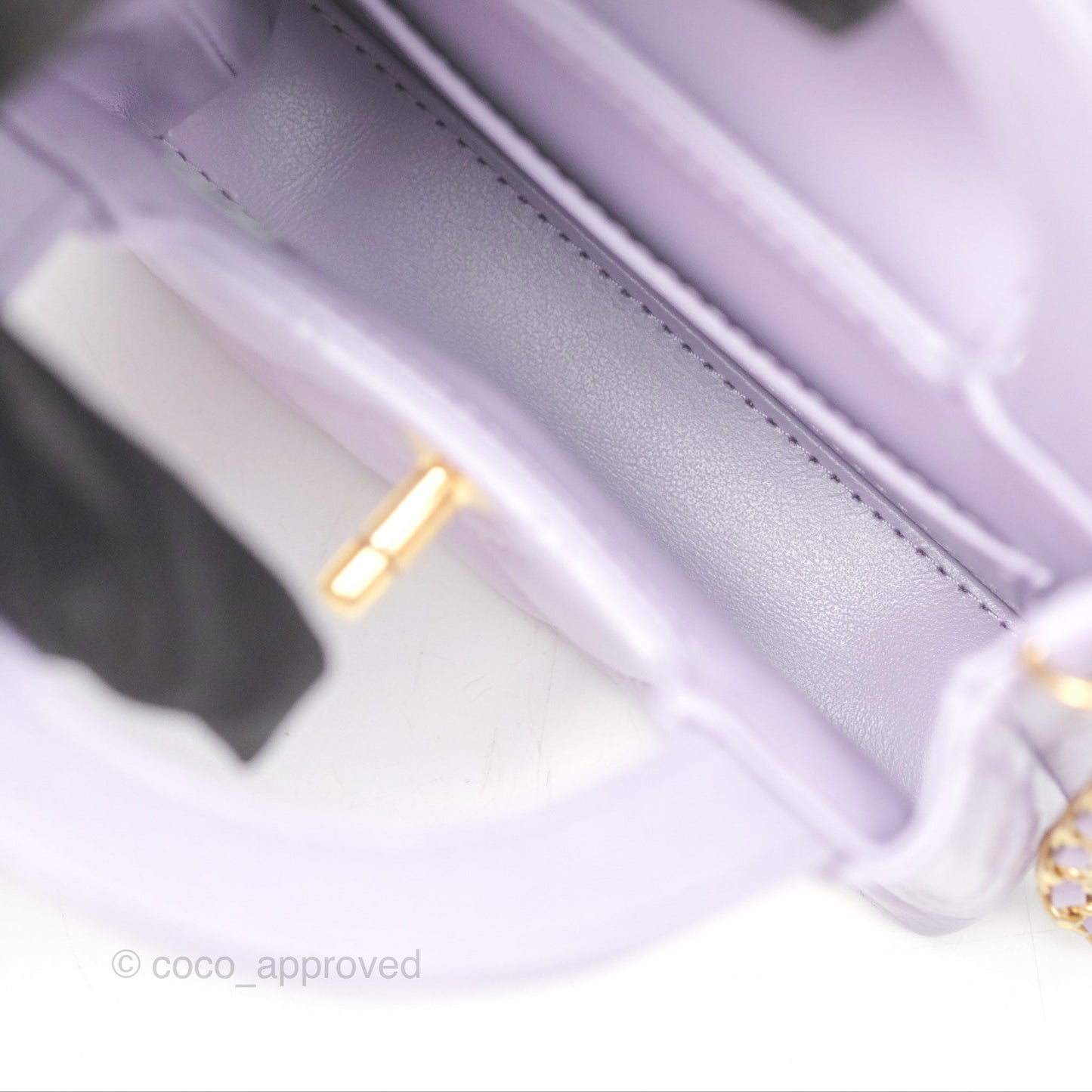 Chanel Mini Nano Kelly Bag Purple Shiny Calfskin Aged Gold Hardware
