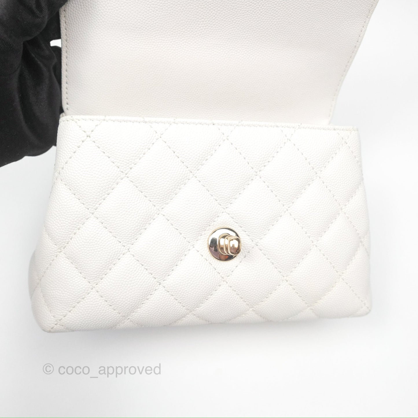 Chanel Extra Mini Quilted Coco Handle White Caviar Gold Hardware