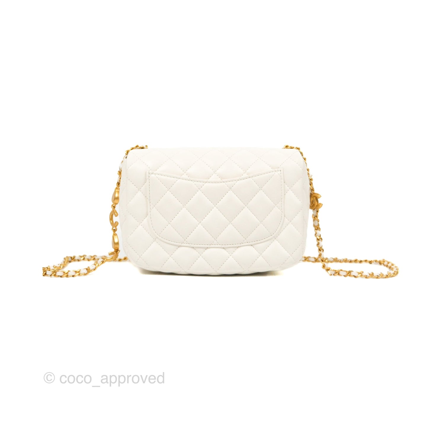 Chanel Mini Flap Bag with Coco Heart Chain White Lambskin Aged Gold Hardware