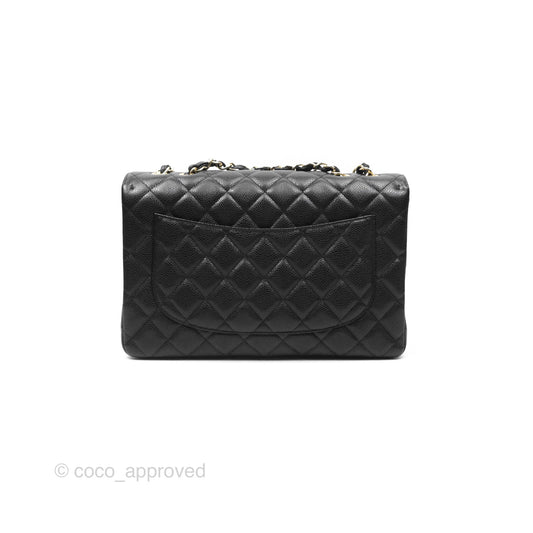 Chanel Jumbo Single Flap Black Caviar Gold Hardware