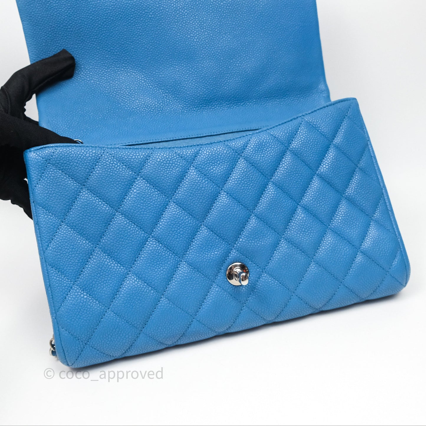Chanel Quilted Clutch with Chain Caviar Azul Sliver Hardware