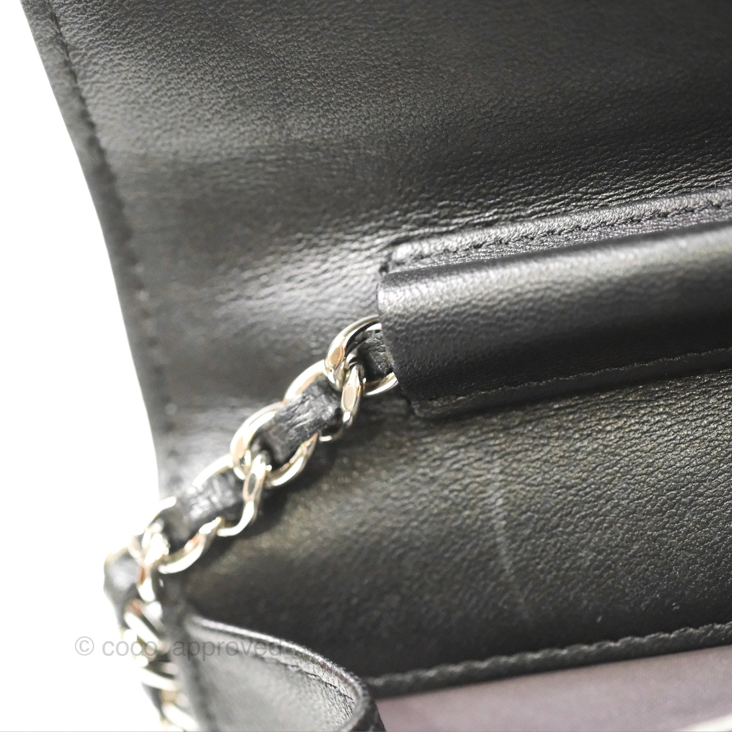 Chanel Camellia Embossed Wallet on Chain WOC Black Lambskin Silver Hardware