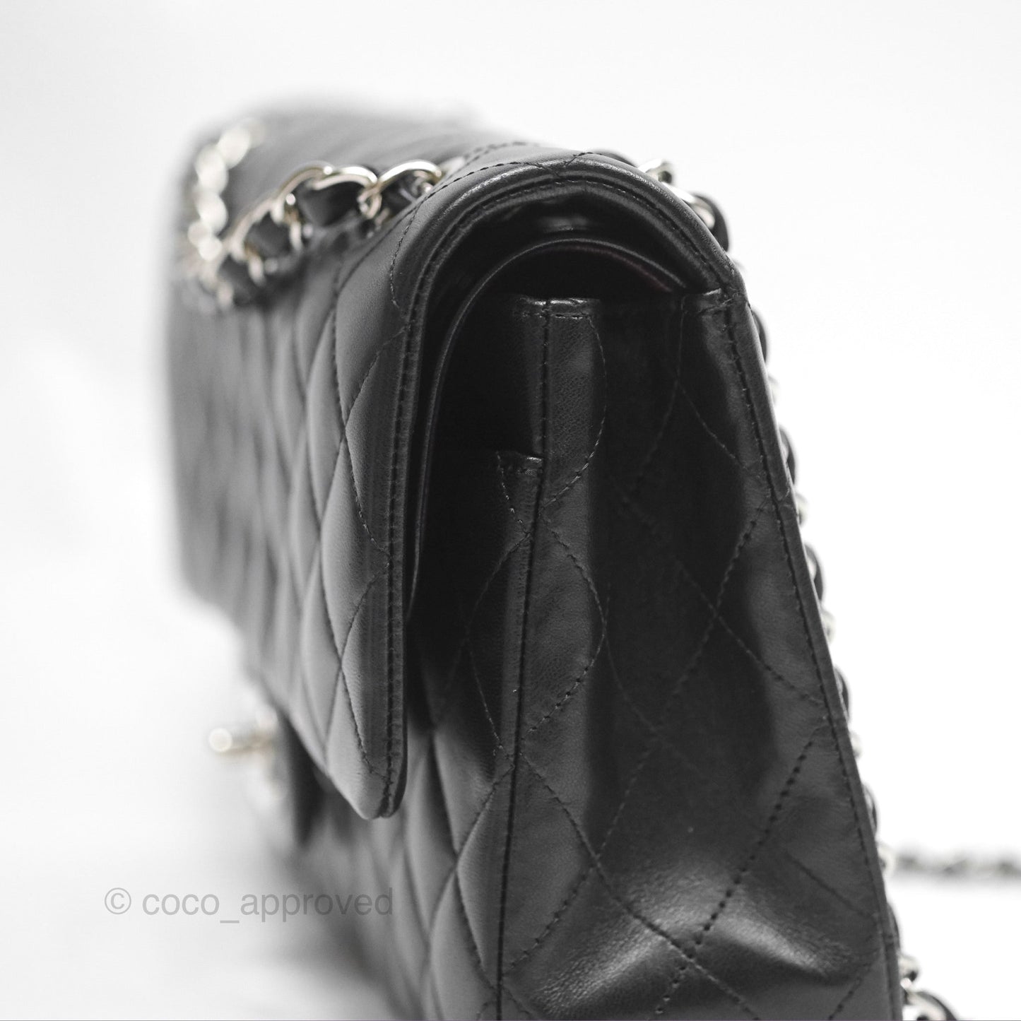 Chanel Classic M/L Medium Flap Quilted Black Lambskin Silver Hardware