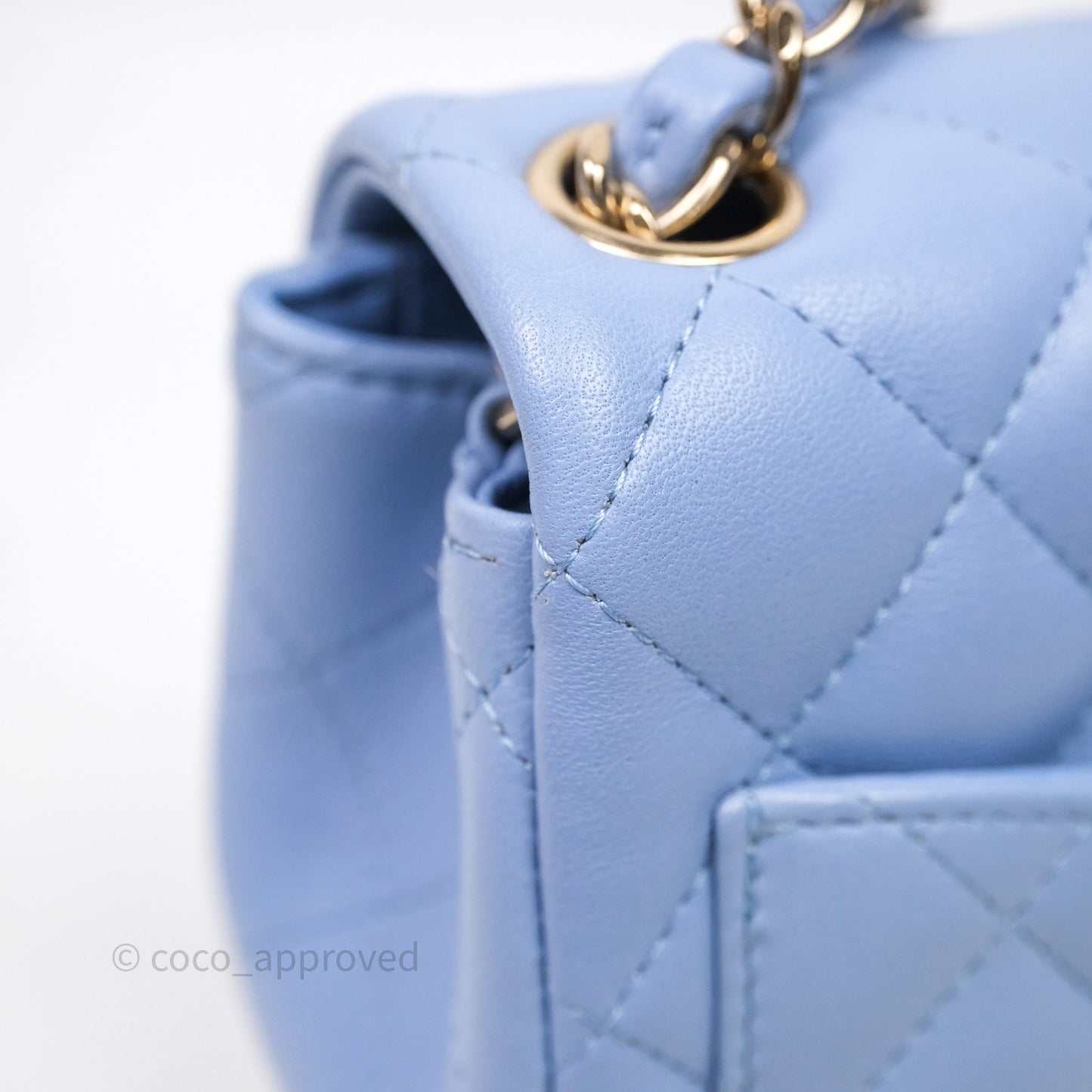 Chanel Mini Square Quilted Sky Blue Lambskin Gold Hardware