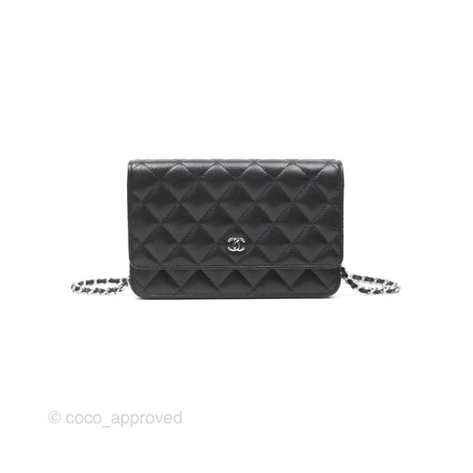 Chanel Classic Wallet On Chain WOC Quilted Black Caviar Silver Hardware