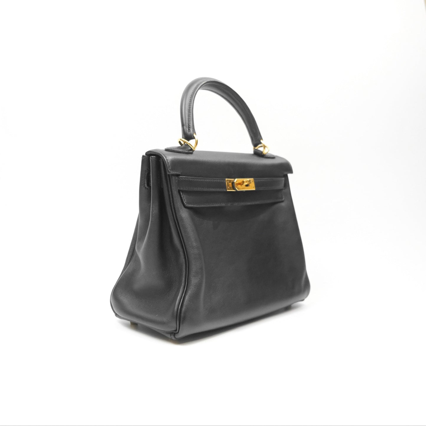 Hermès Retourne Kelly 25 Black Noir 89 Swift Gold Hardware