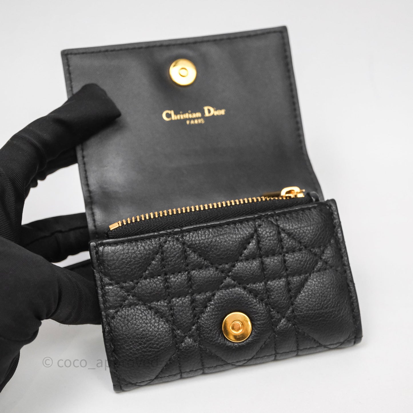 Dior Caro Glycine Wallet Black Supple Cannage Calfskin Gold Hardware
