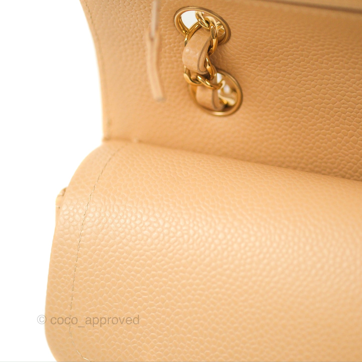 Chanel Classic M/L Medium Flap Quilted Beige Caviar Gold Hardware