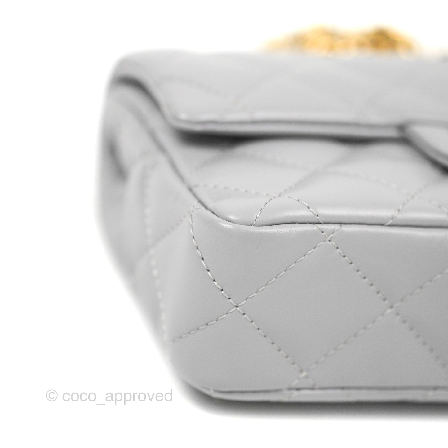 Chanel Top Handle Mini Flap Bag Light Grey Lambskin Gold Hardware 23S