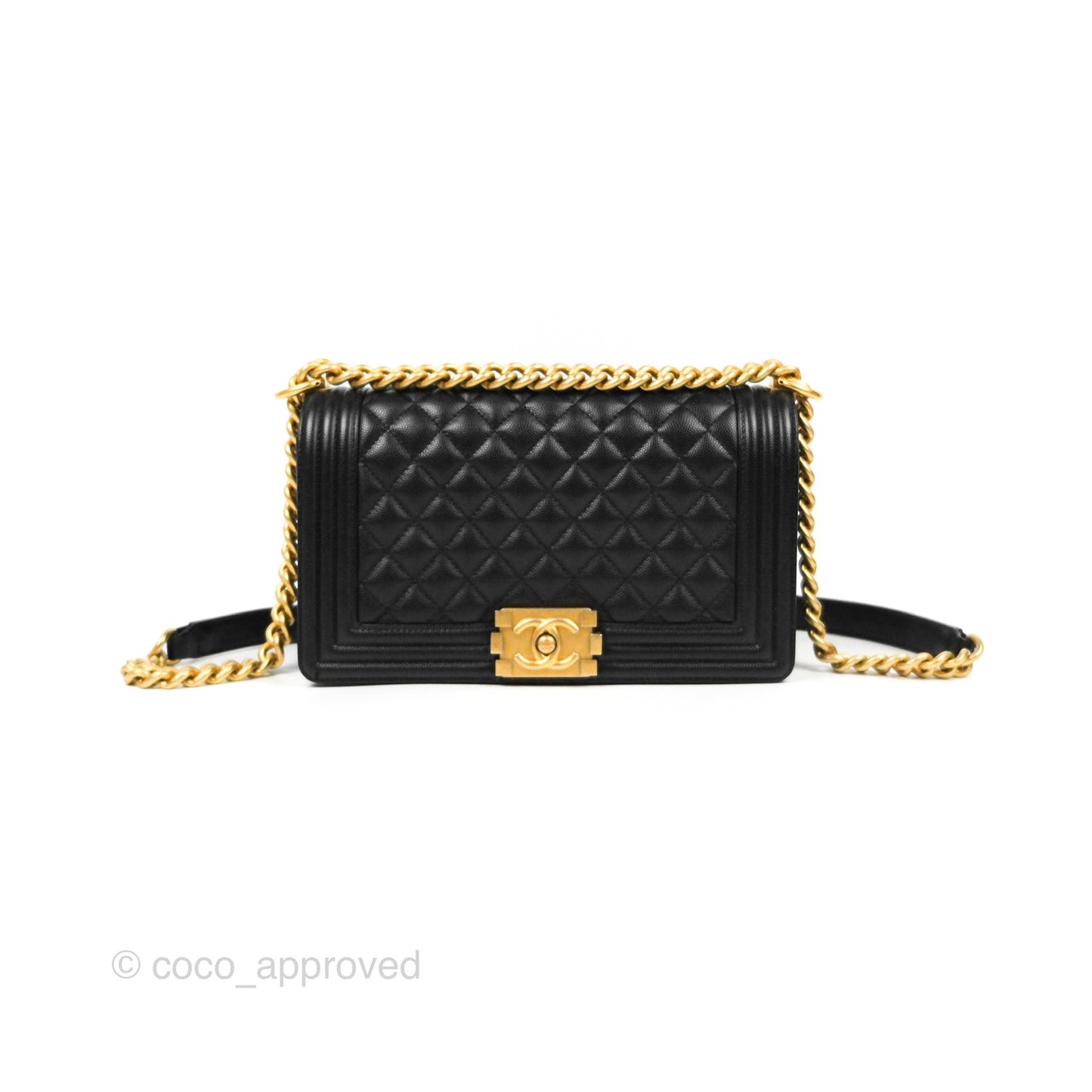 Chanel Quilted Medium Boy Black Caviar Aged Gold Hardware