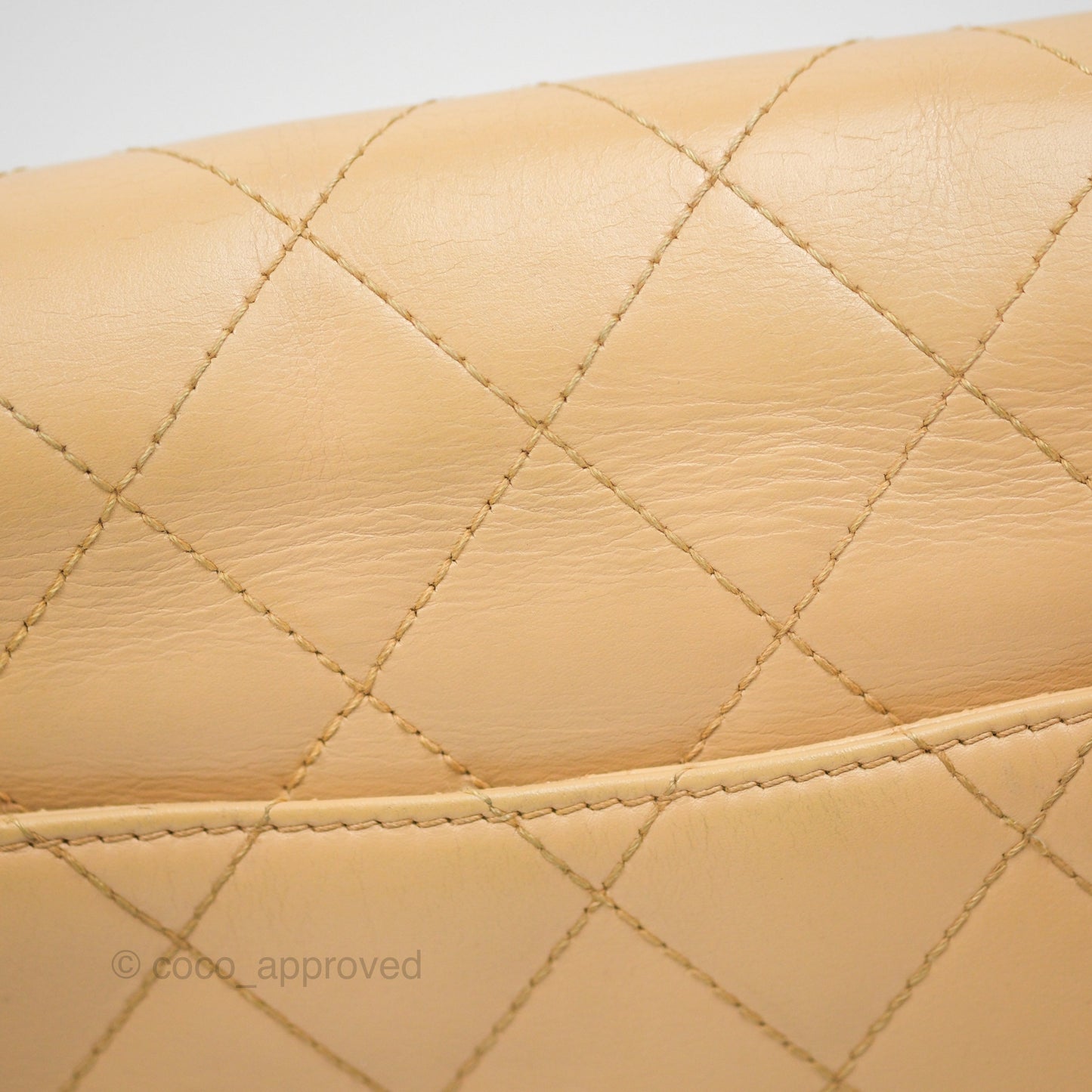 Chanel Vintage Jumbo Beige Flap Bag Lambskin Enamel Hardware