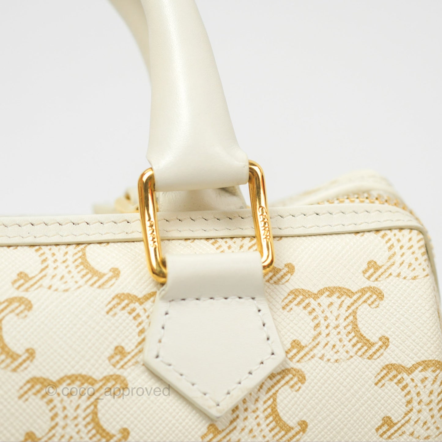 Celine Small Triomphe Canvas Boston Bag White Calfskin