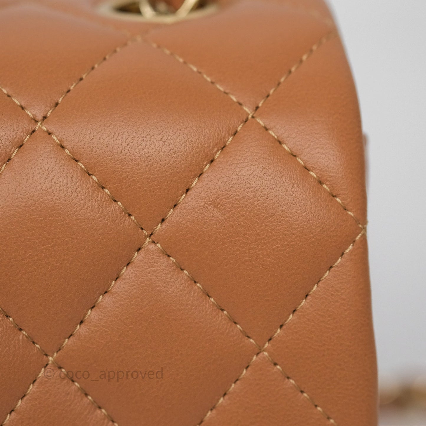 Chanel Mini Rectangular Flap Quilted Caramel Beige Lambskin Gold Hardware