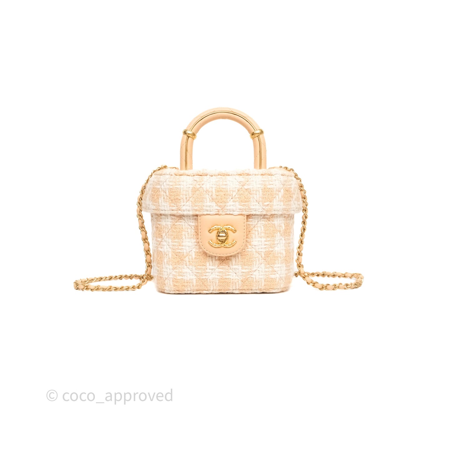 Chanel Vanity Case with Top Handle Orange Apricot Tweed Aged Gold Hardware