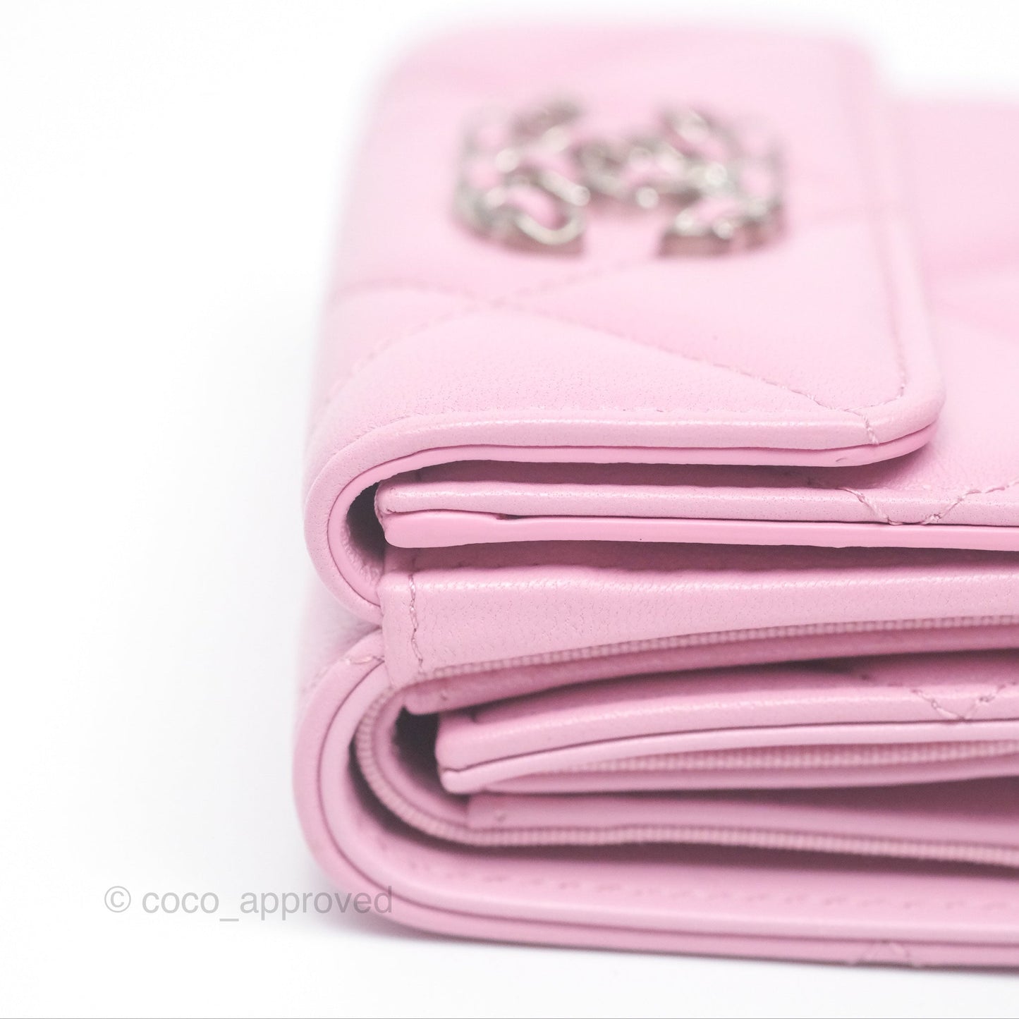 Chanel 19 Short Trifold Wallet Pink Lambskin Silver Hardware