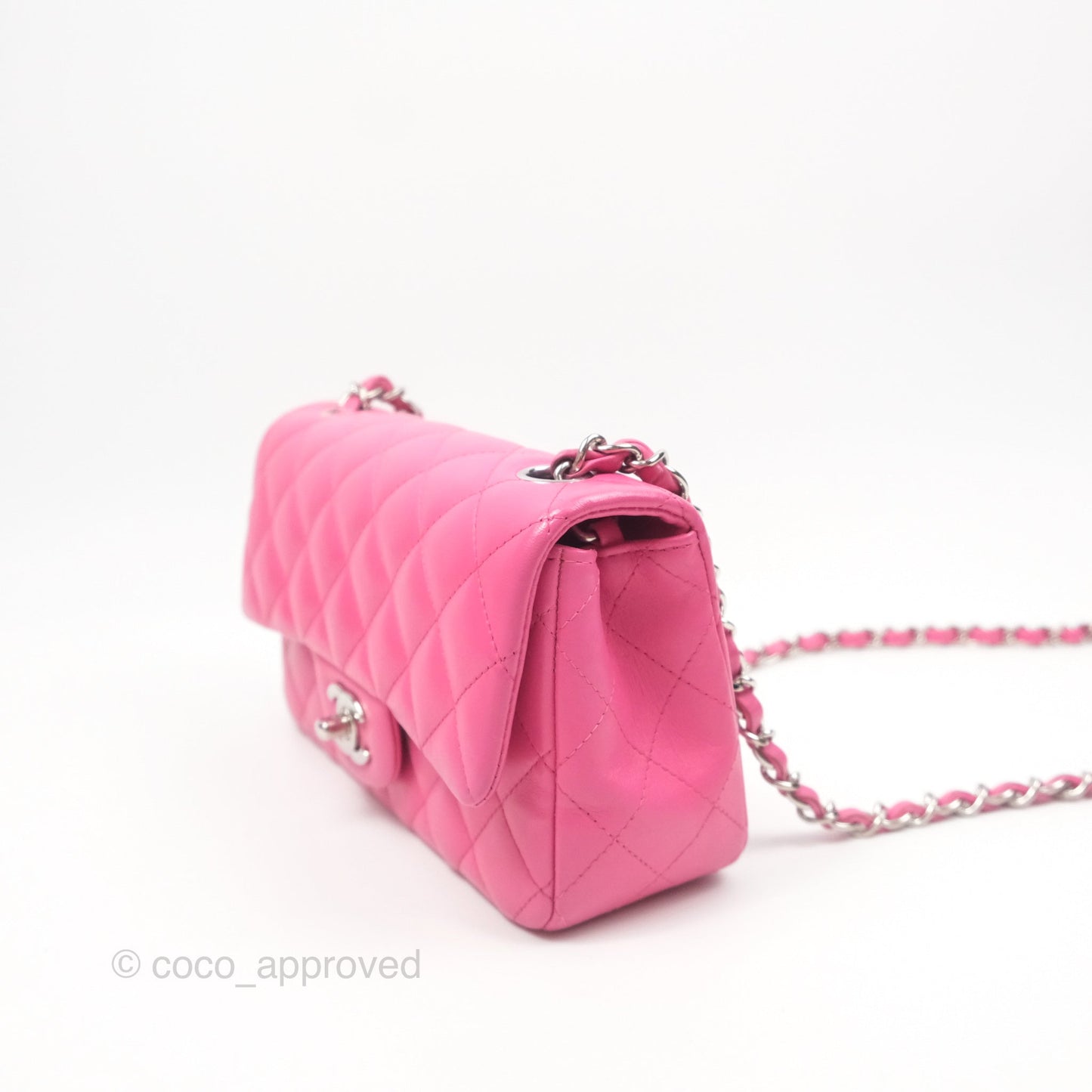 Chanel Quilted Mini Rectangular Flap Pink Lambskin Silver Hardware