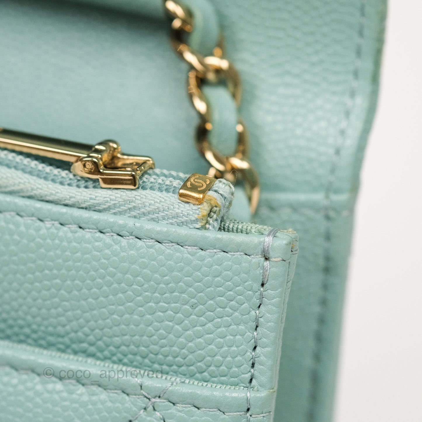 Chanel Quilted Classic Wallet On Chain WOC Tiffany Blue Caviar Gold Hardware