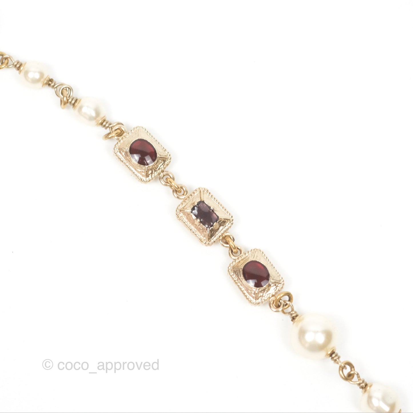 Chanel CC Pearl GemStone Long Necklace Gold Tone 17A