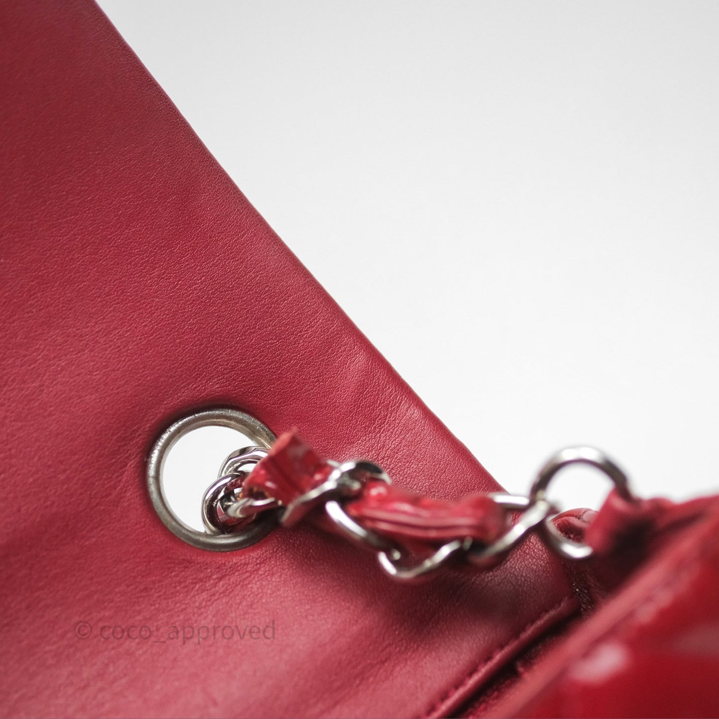 Chanel Quilted Mini Rectangular Flap Red Patent Silver Hardware