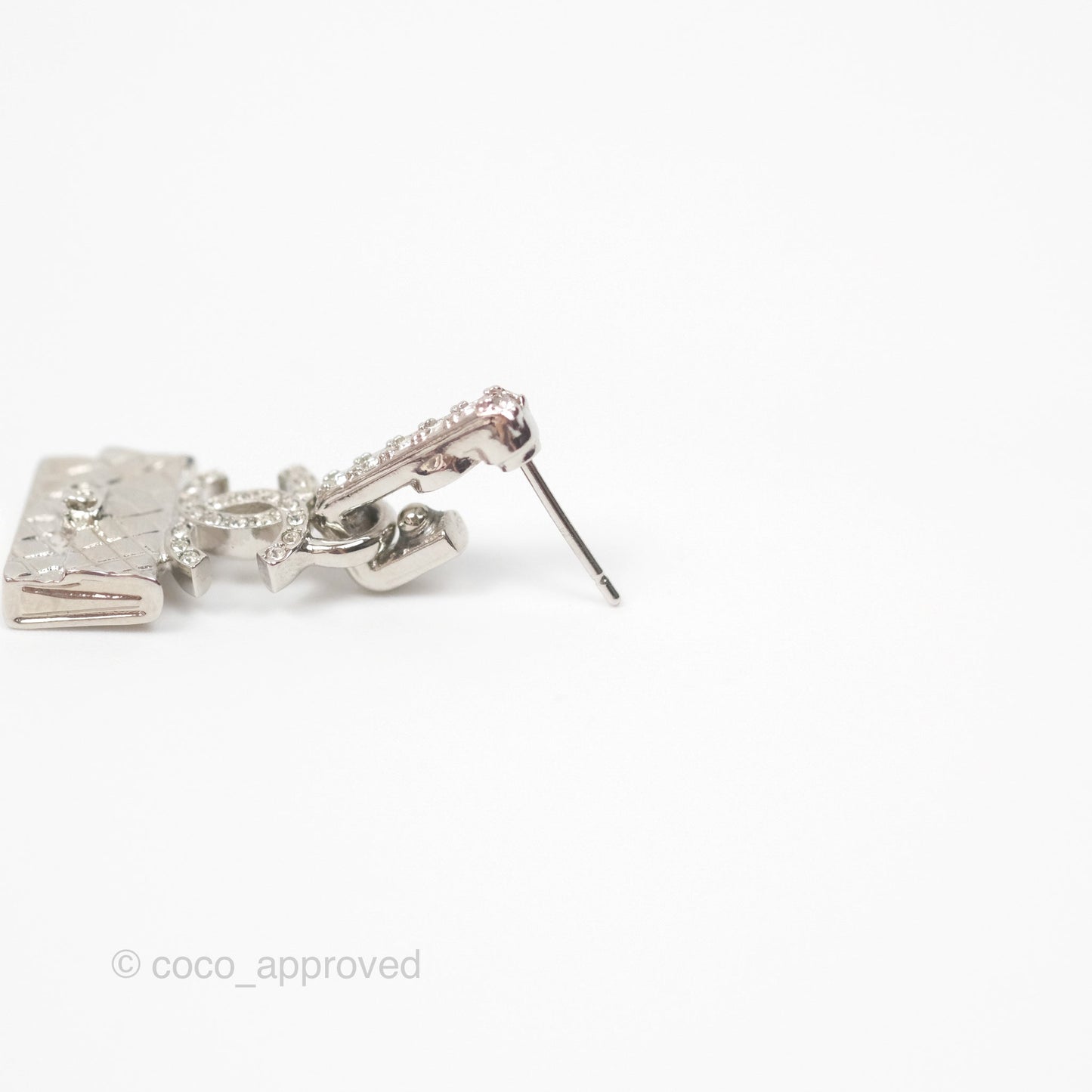 Chanel Crystal CC Flap Bag Drop Earrings Silver Tone 23K