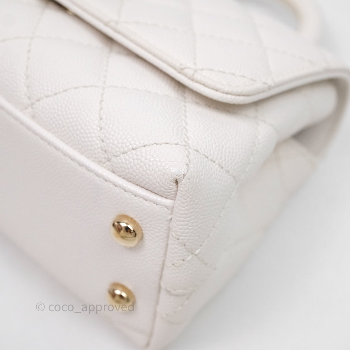 Chanel Mini Coco Handle Quilted White Caviar Gold Hardware