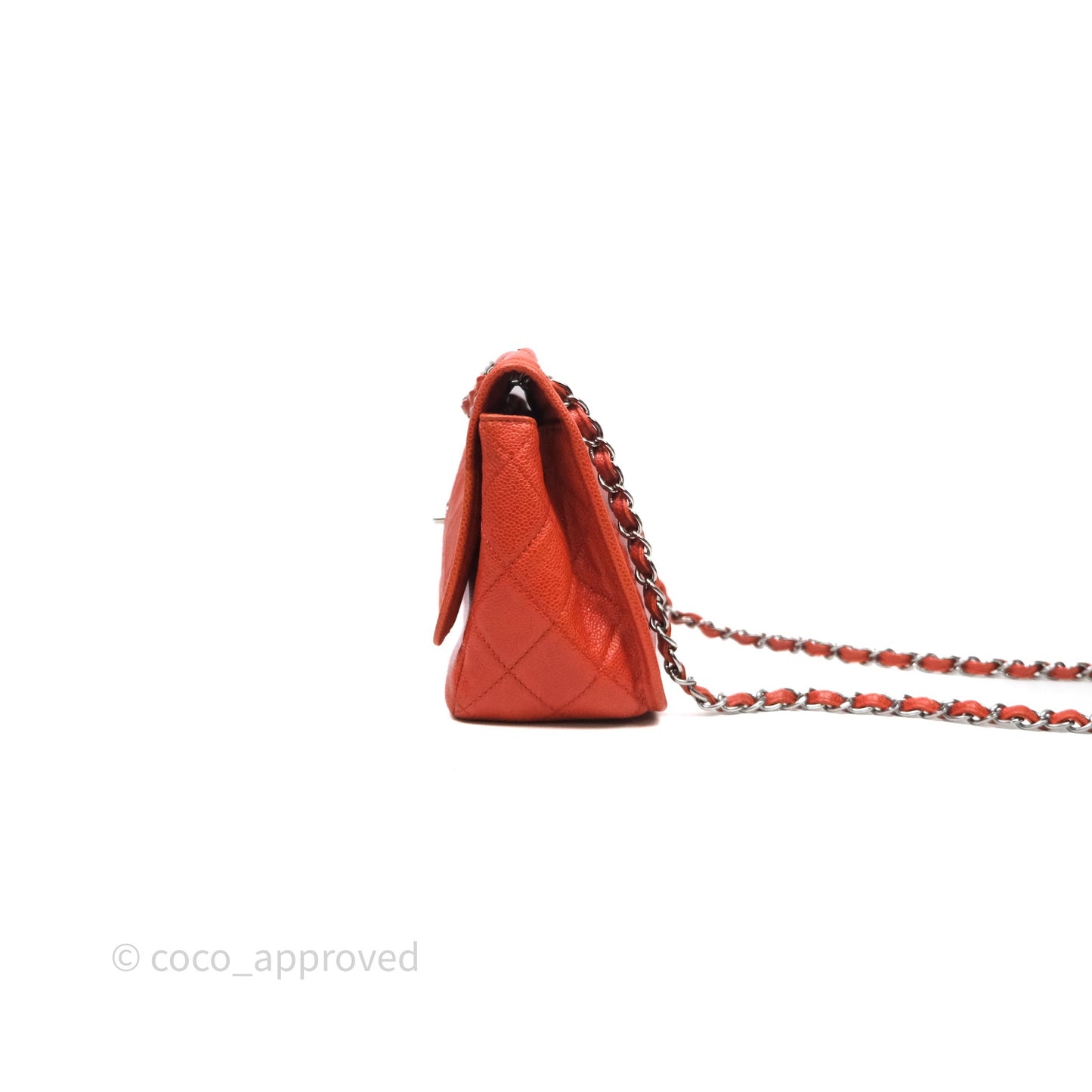 Chanel Flap Bag Caviar Orange Silver Hardware