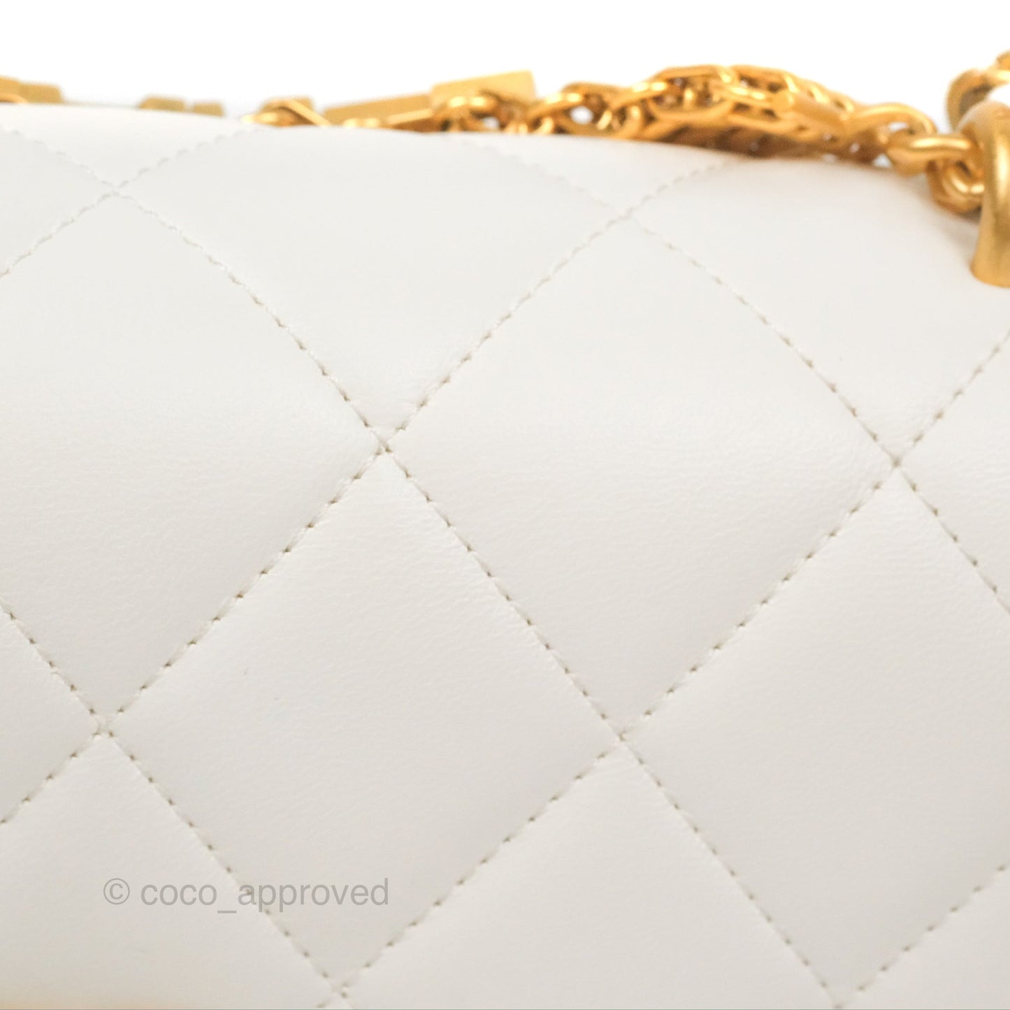 Chanel Crystal Logo Handle Flap Bag White Lambskin 22S