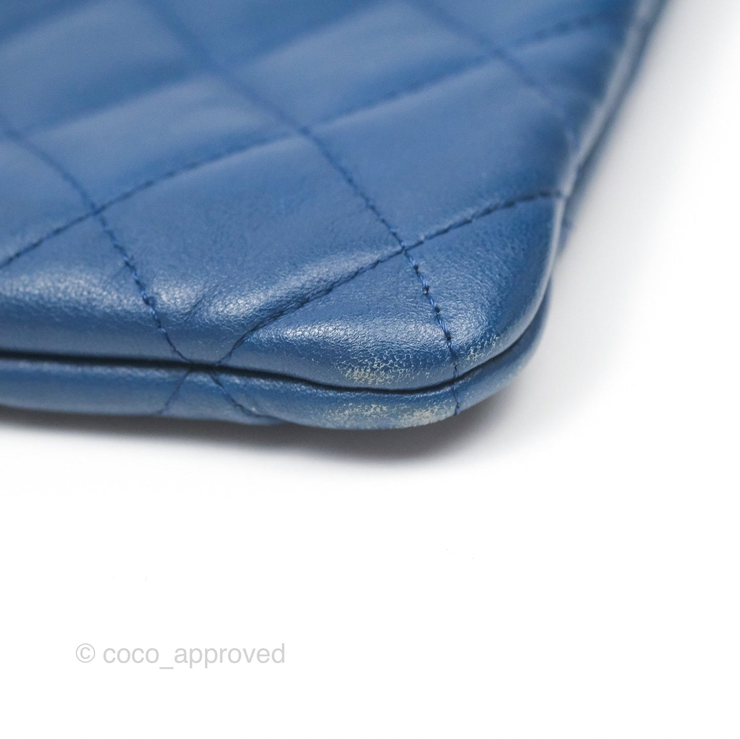 Chanel Medium Quilted O Case Blue Lambskin Gold Hardware