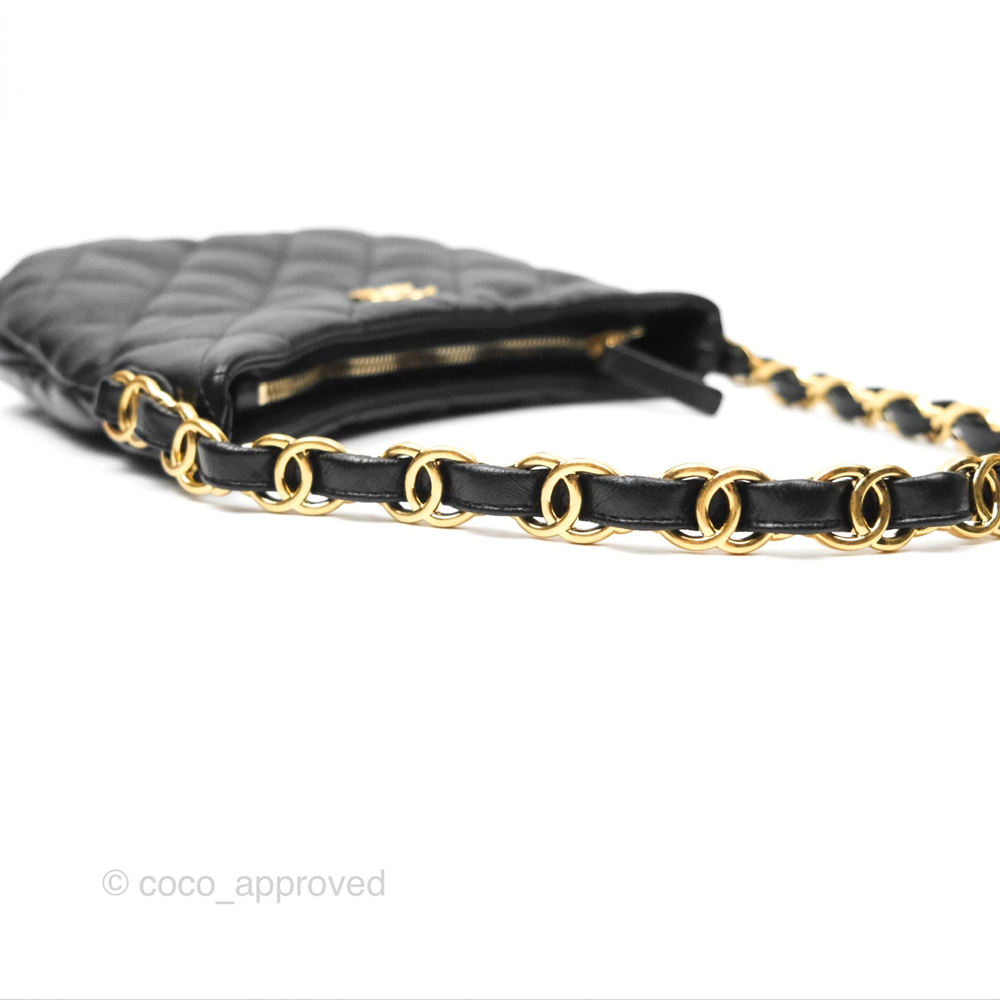 Chanel Small Hobo Bag CC Chain Black Calfskin Aged Gold Hardware 22K