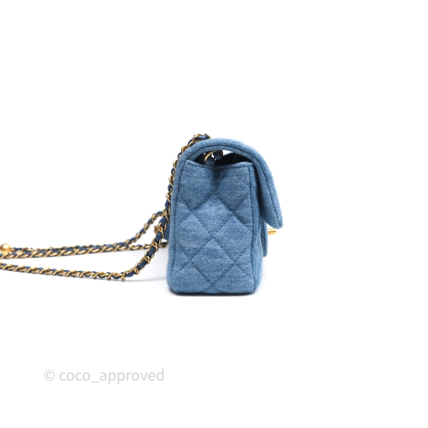 Chanel Mini Rectangular Pearl Crush Flap Quilted Denim Aged Gold Hardware