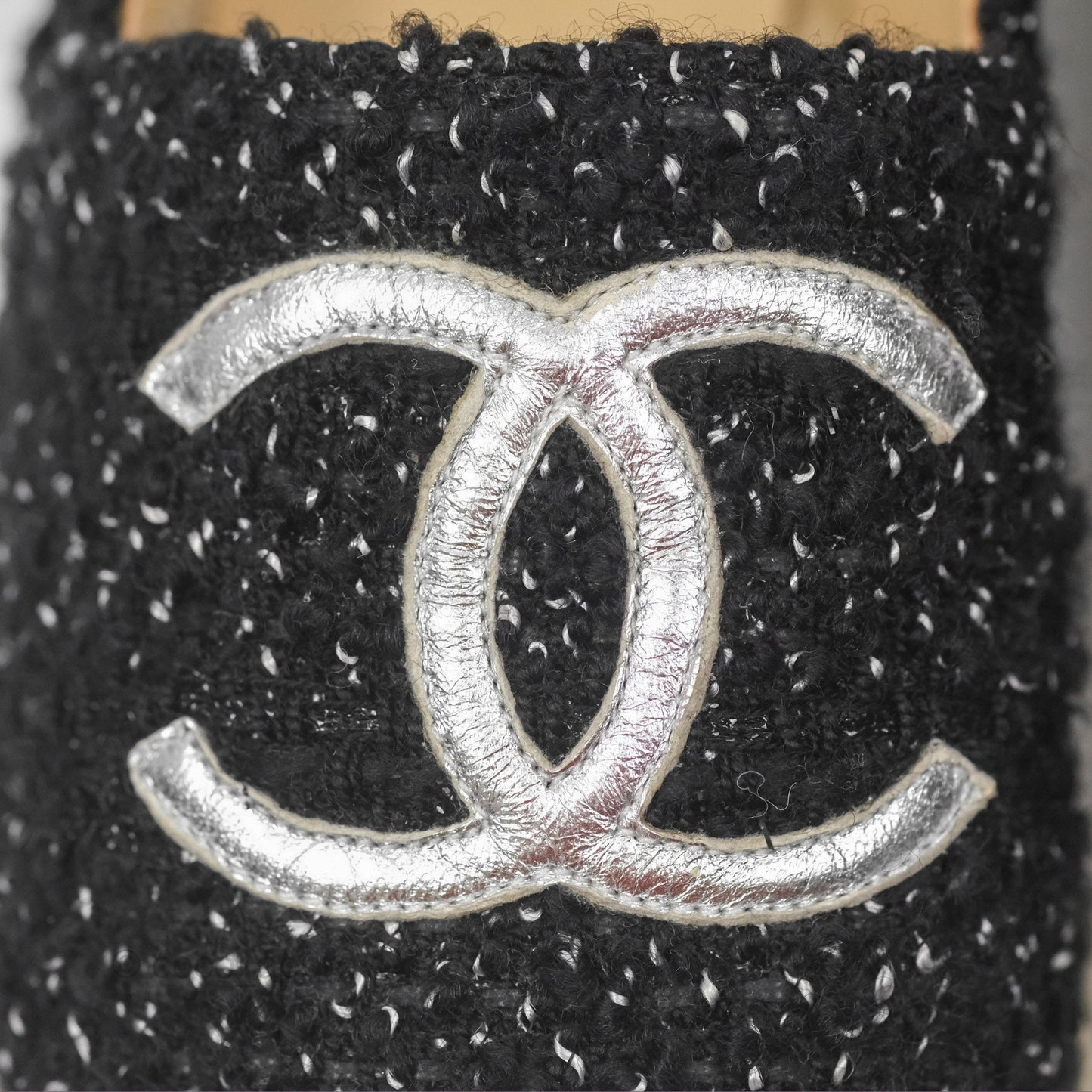Chanel Espadrille Black Silver Tweed Size 37