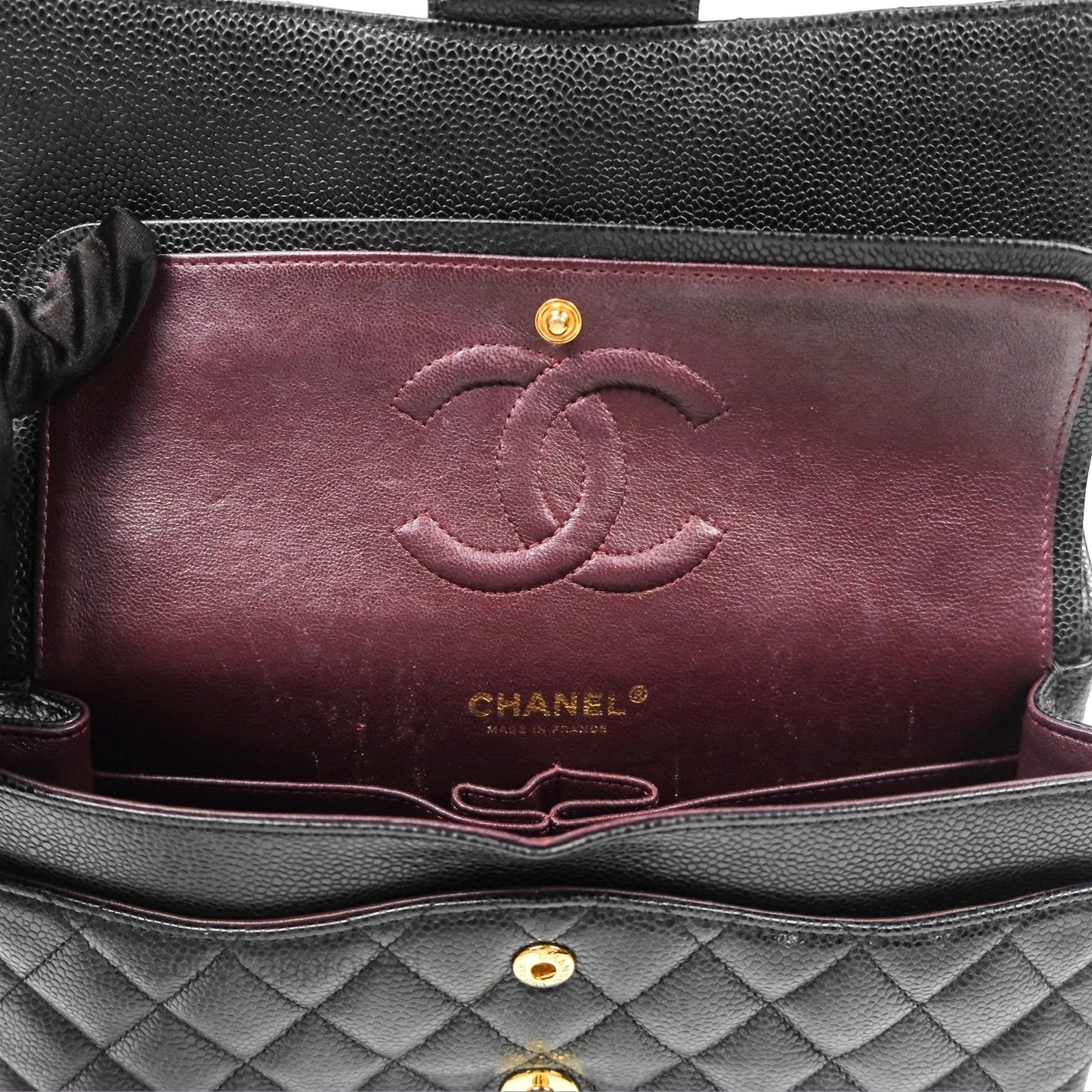 Chanel Classic M/L Medium Flap Quilted Black Caviar Gold Hardware