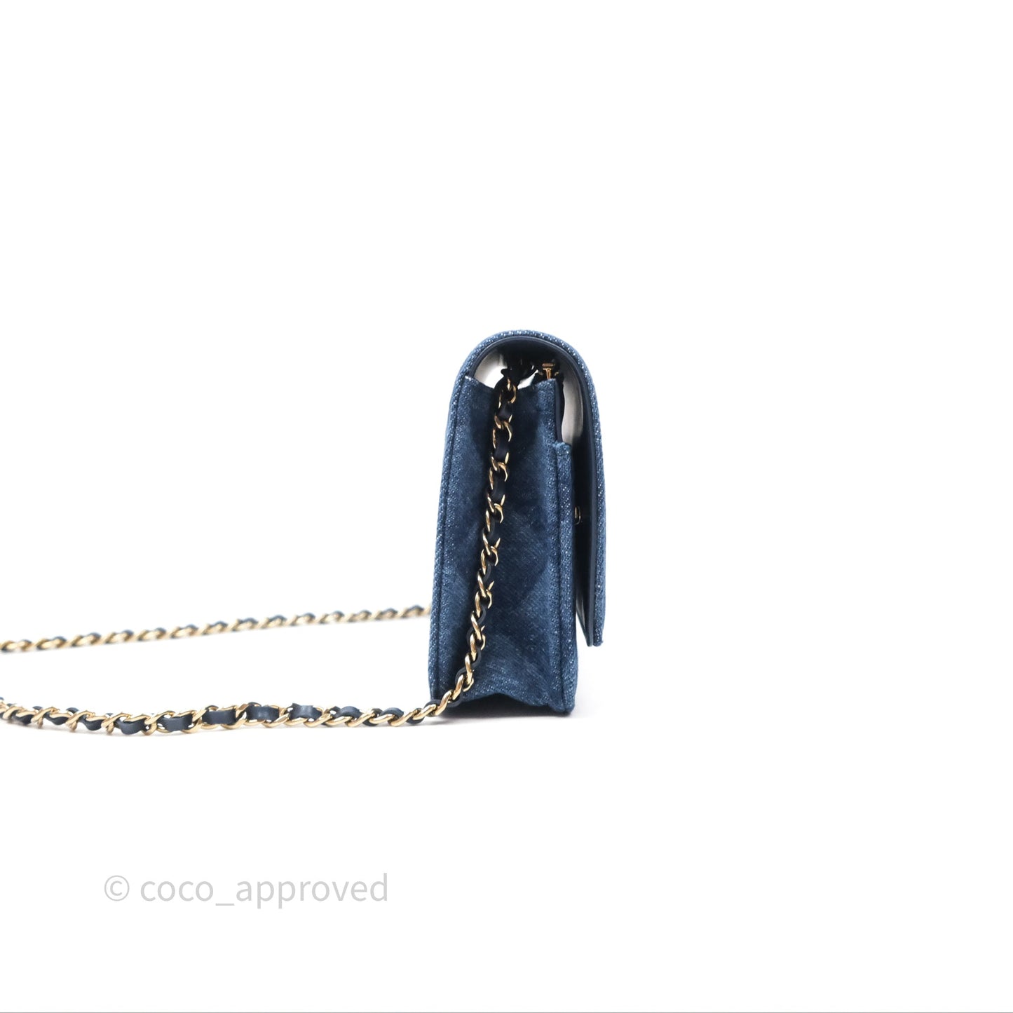 Chanel Quilted Classic Wallet on Chain WOC Denim Gold Hardware