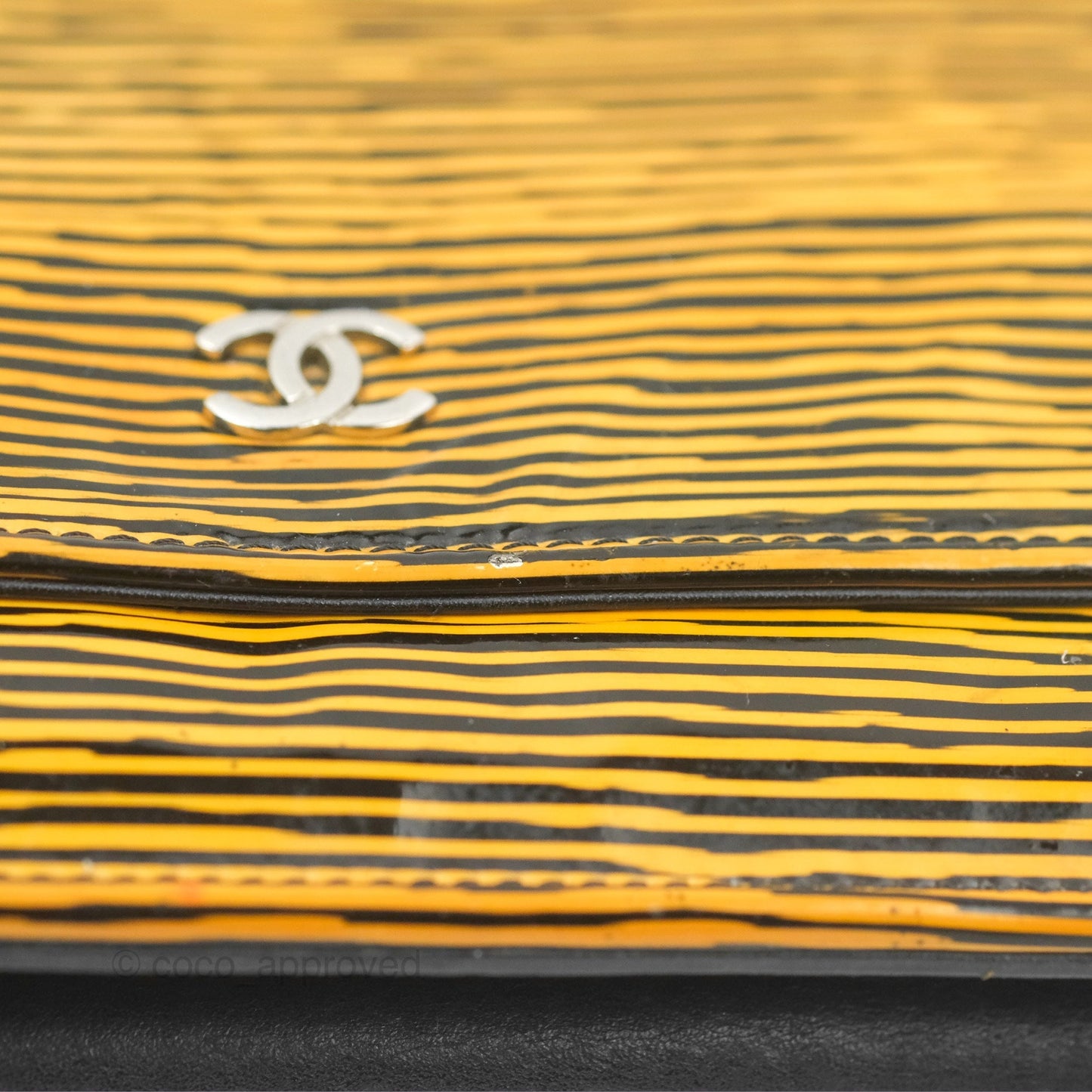 Chanel Wallet on Chain Yellow Black Striped Patent Silver Hardware